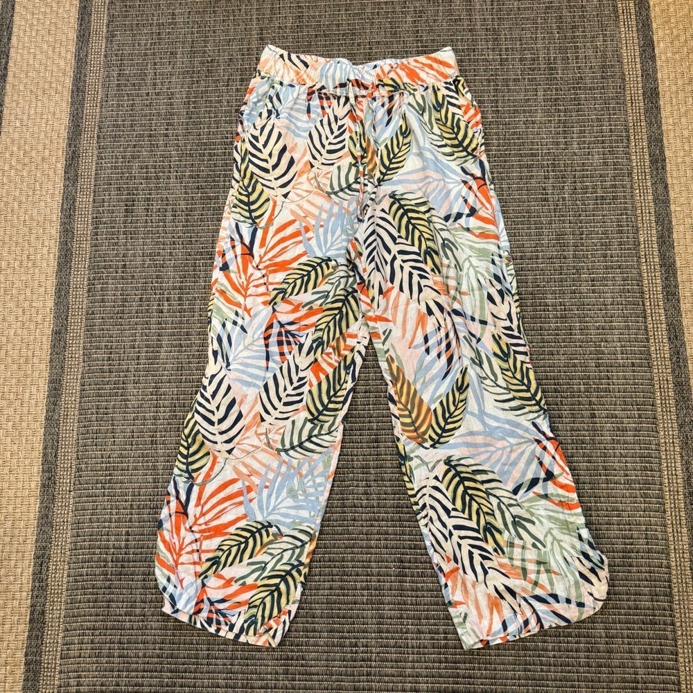 Tahari Women's Tropical Leaf Wide Leg Pants - Orange, Blue, Green